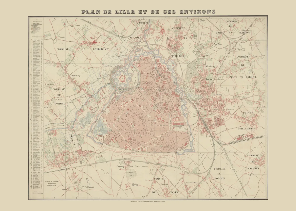 Plan de Lille et de ses environs, 1885 — plan ancien de Lille